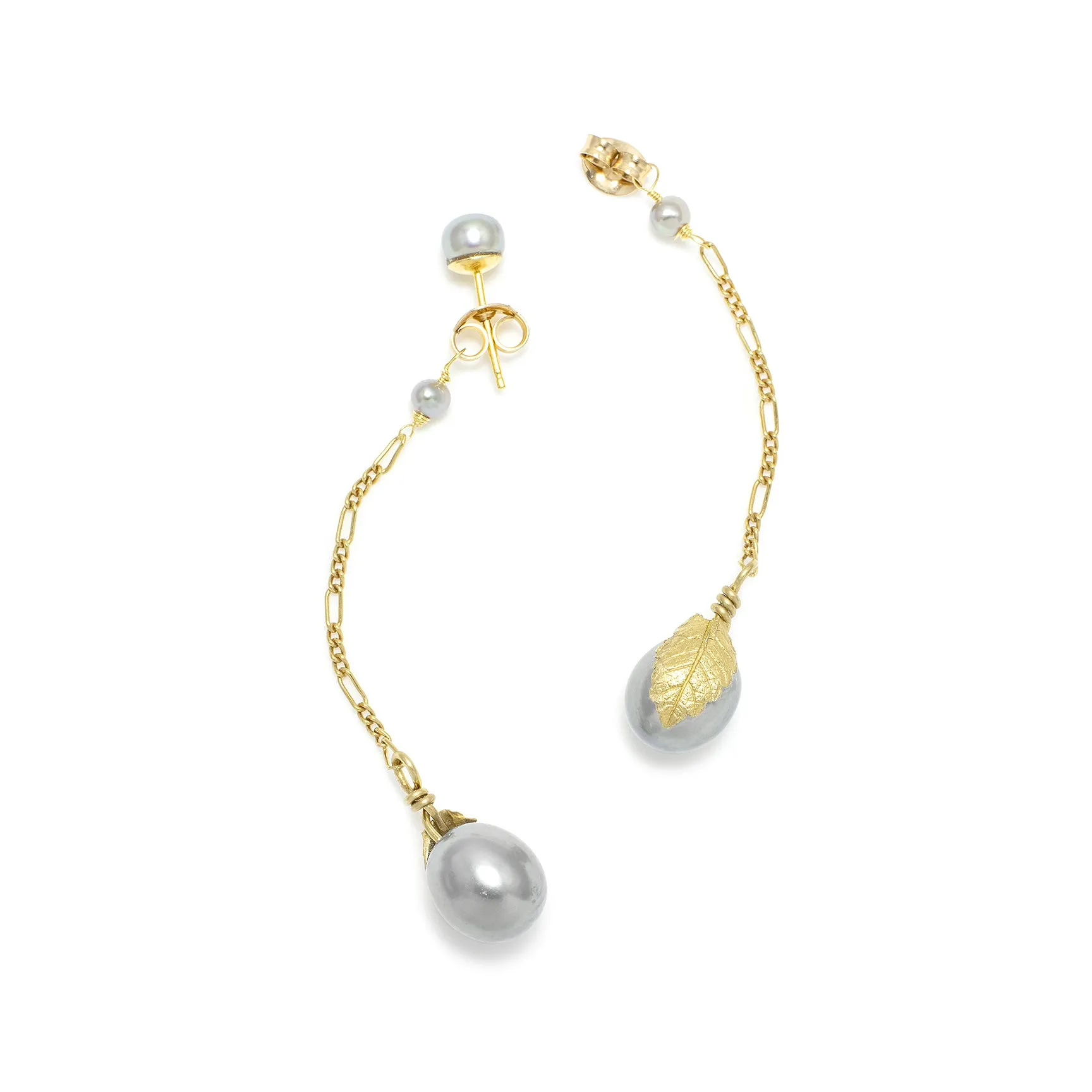 Grey Freshwater Pearl 'Back To Basics' Long-Drop Gold Plated Earrings