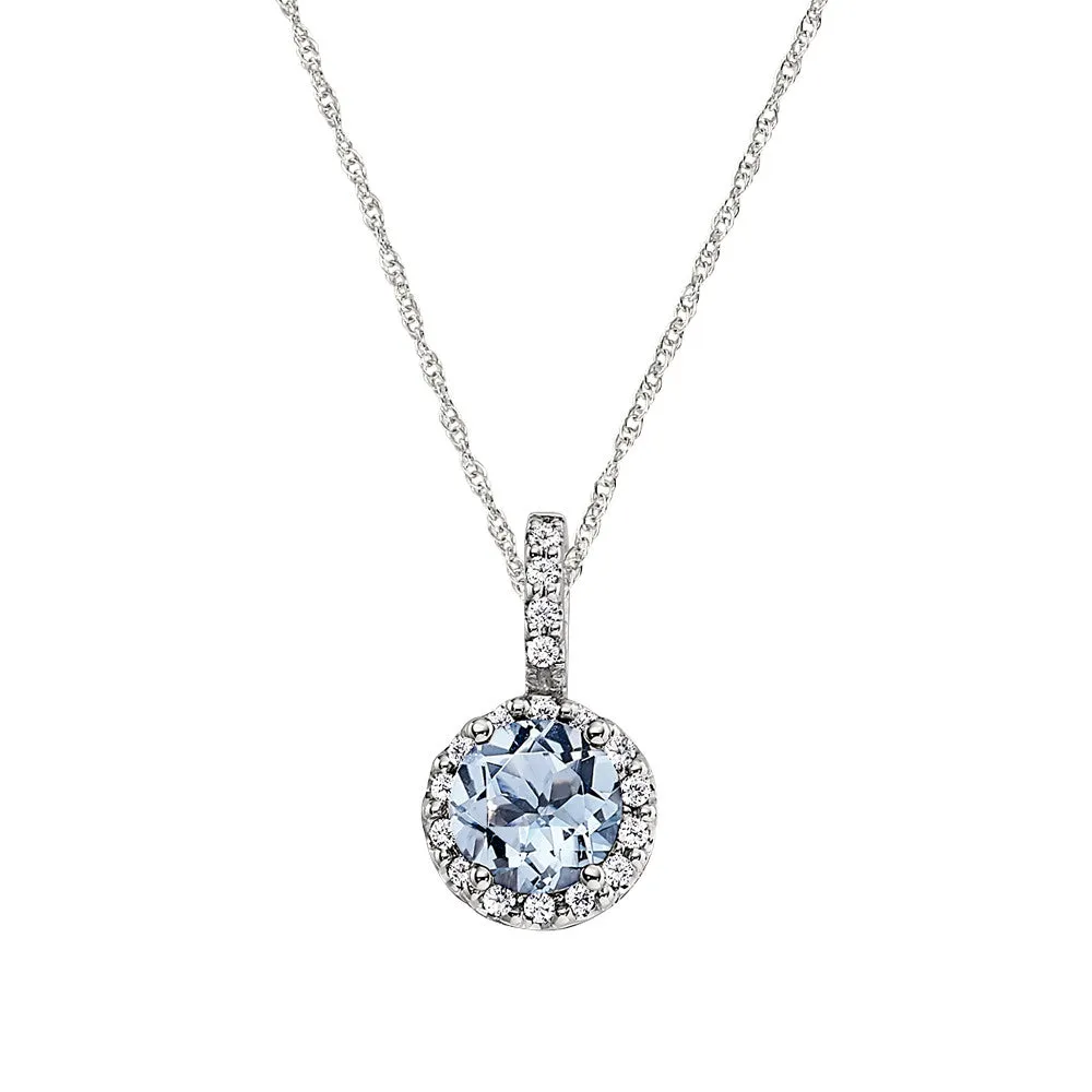 Halo Aquamarine and Diamond Pendant