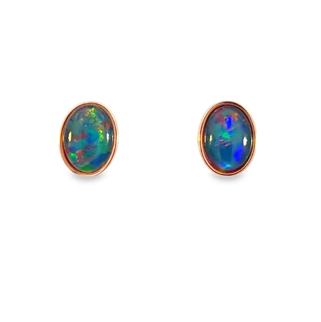 Handmade Opal Stud Earrings - Rose Gold/Silver | Dainty & Minimalist | Cute Gift for Her | Crystal & Fire Opal Jewelry8x6mm