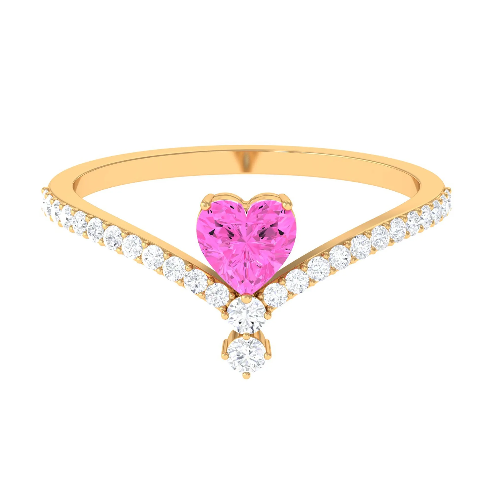 Heart Shape Pink Sapphire Solitaire Ring with Diamond
