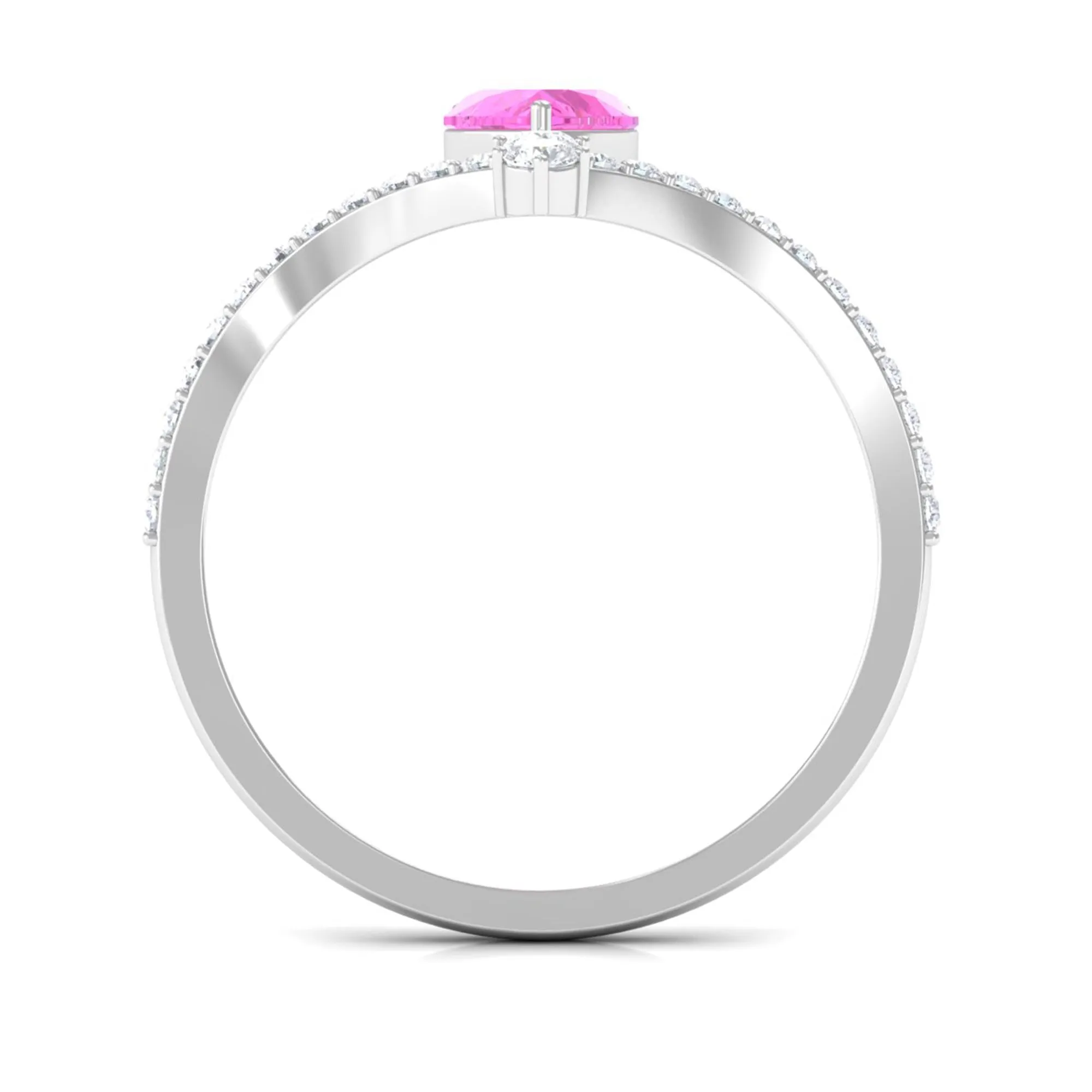 Heart Shape Pink Sapphire Solitaire Ring with Diamond