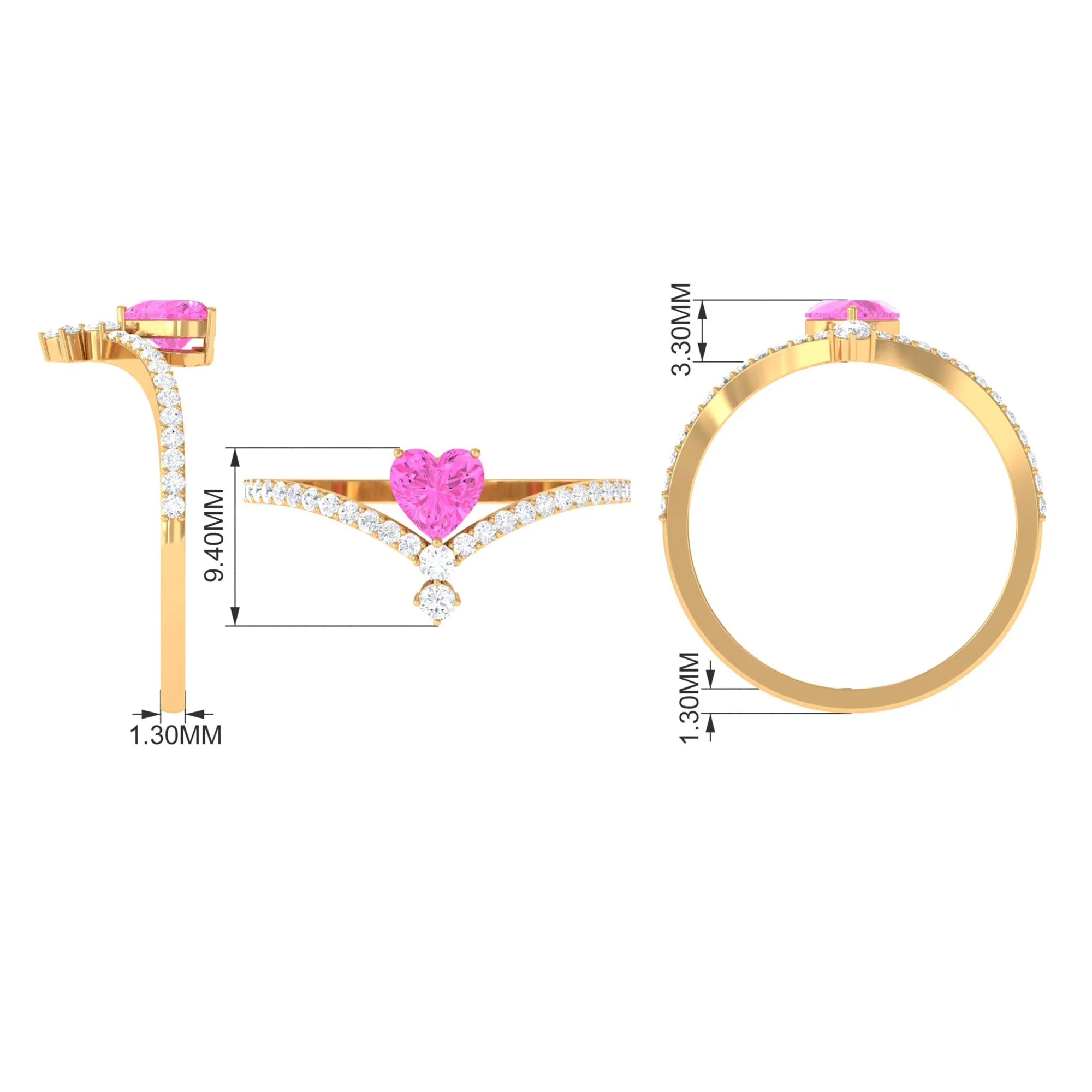 Heart Shape Pink Sapphire Solitaire Ring with Diamond
