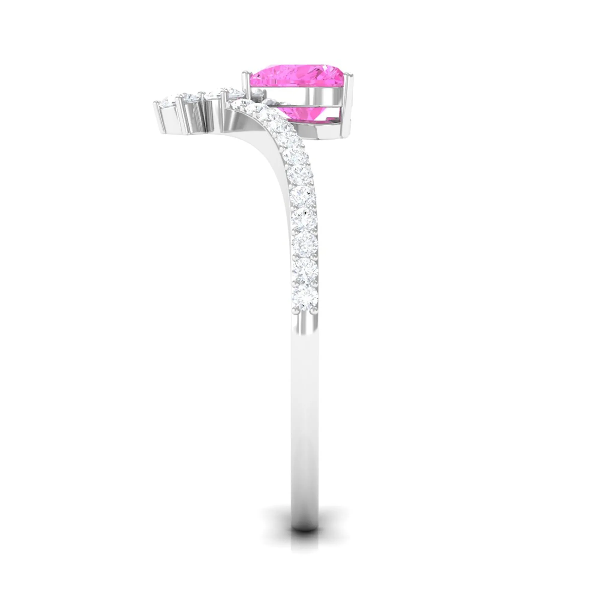 Heart Shape Pink Sapphire Solitaire Ring with Diamond