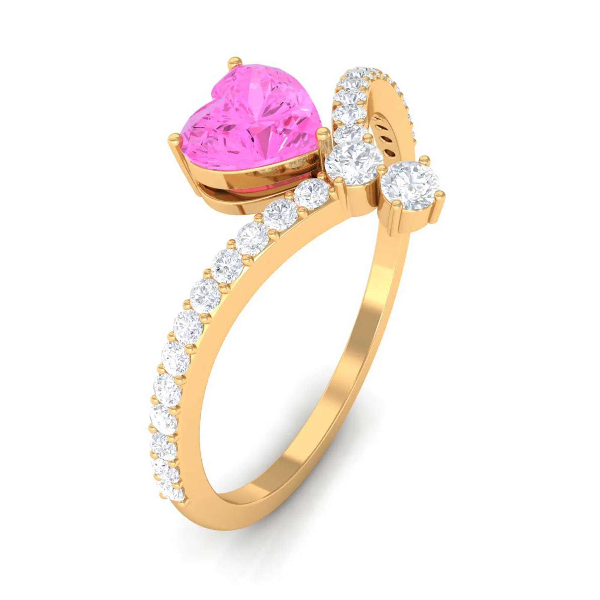Heart Shape Pink Sapphire Solitaire Ring with Diamond