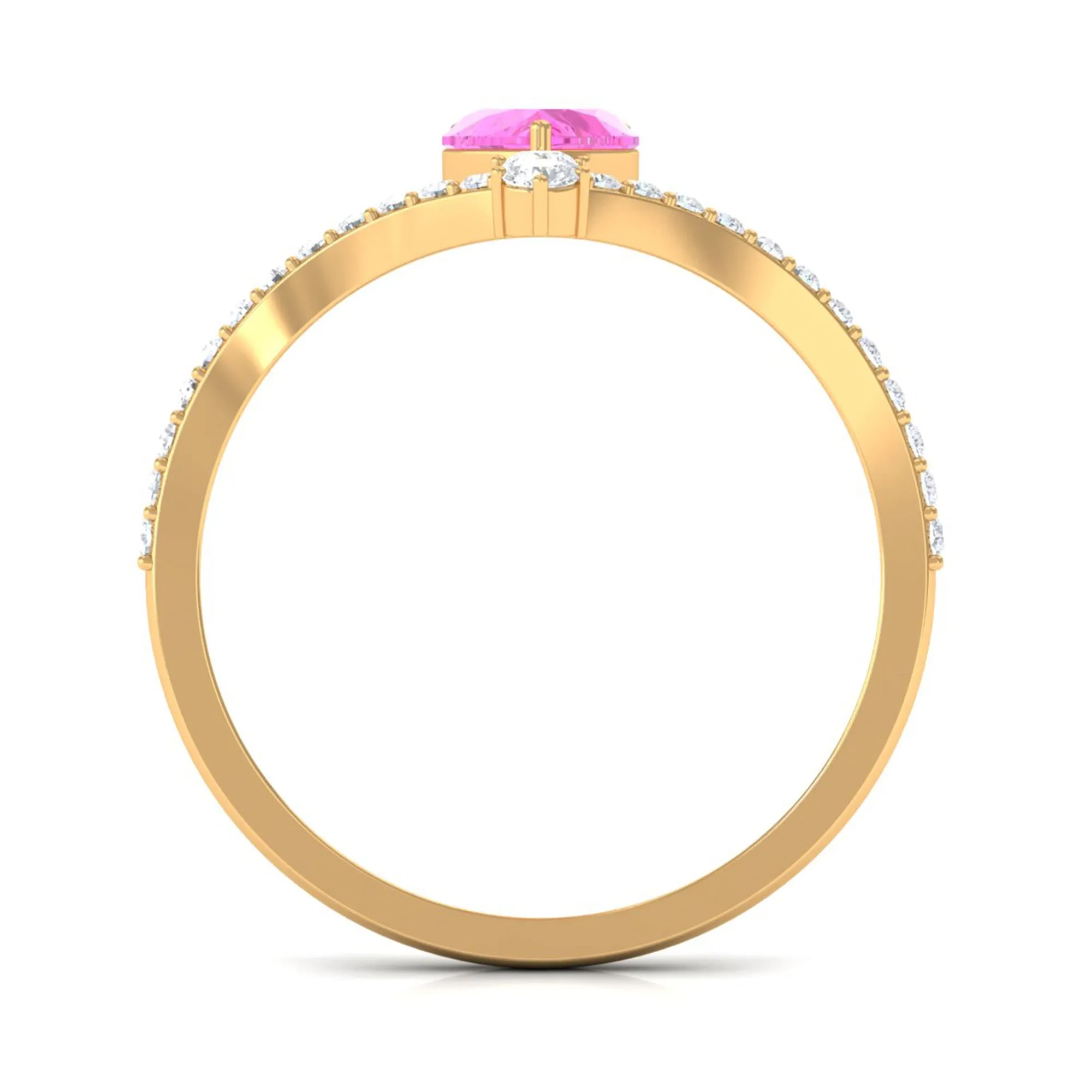 Heart Shape Pink Sapphire Solitaire Ring with Diamond