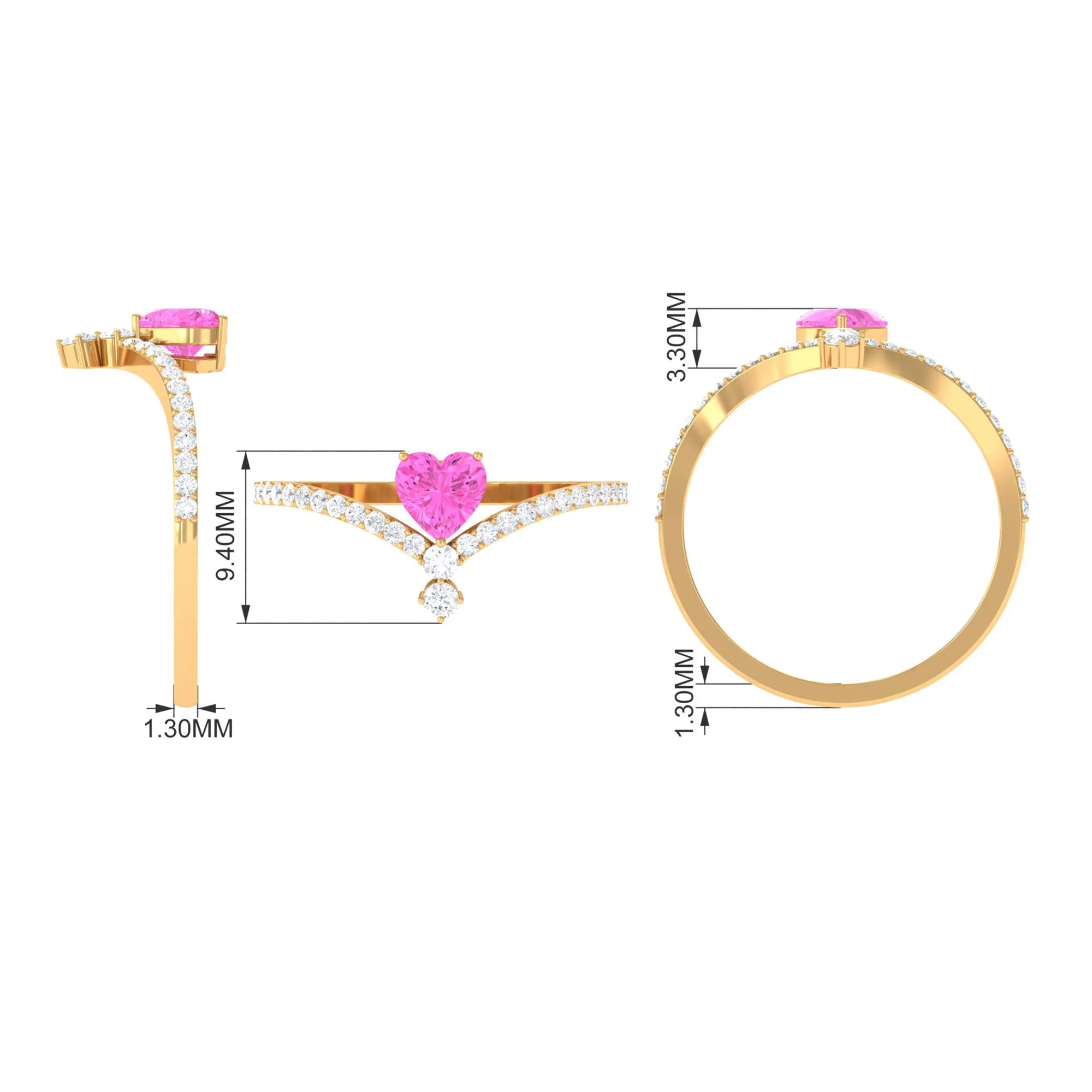 Heart Shape Pink Sapphire Solitaire Ring with Diamond