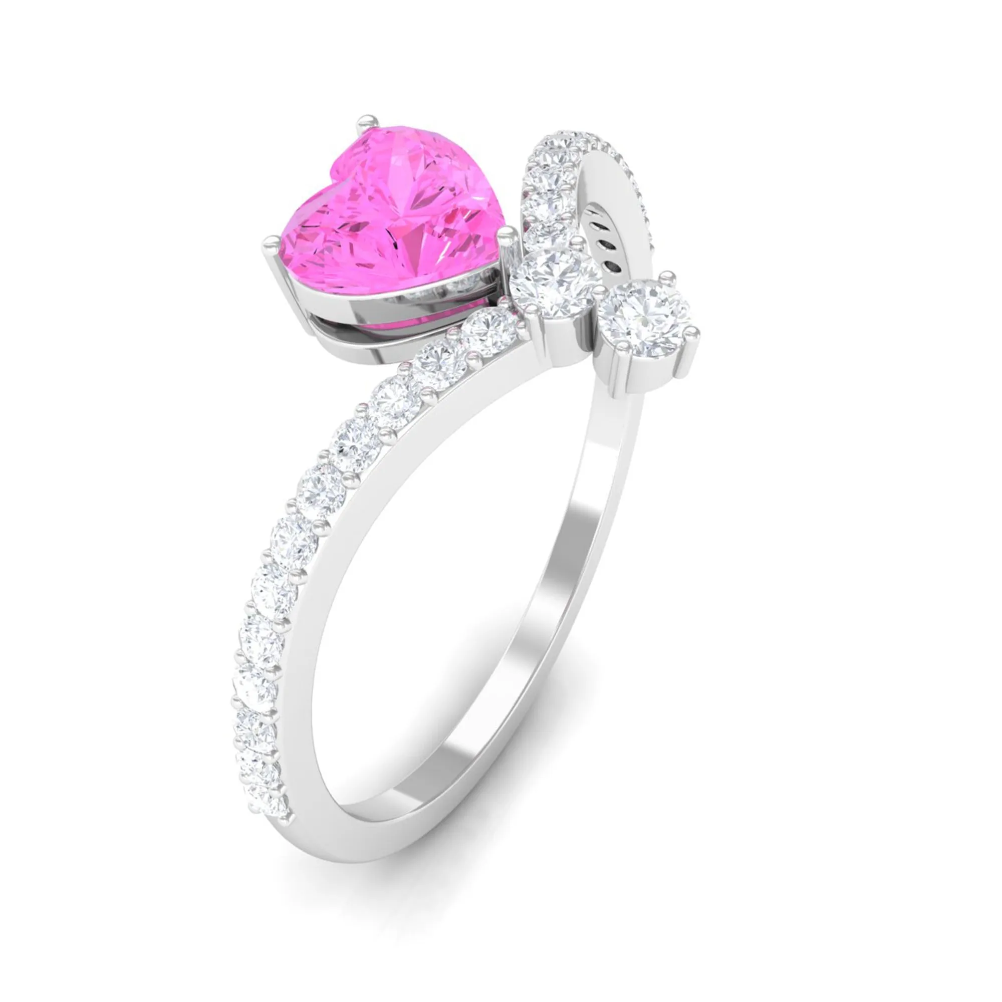 Heart Shape Pink Sapphire Solitaire Ring with Diamond