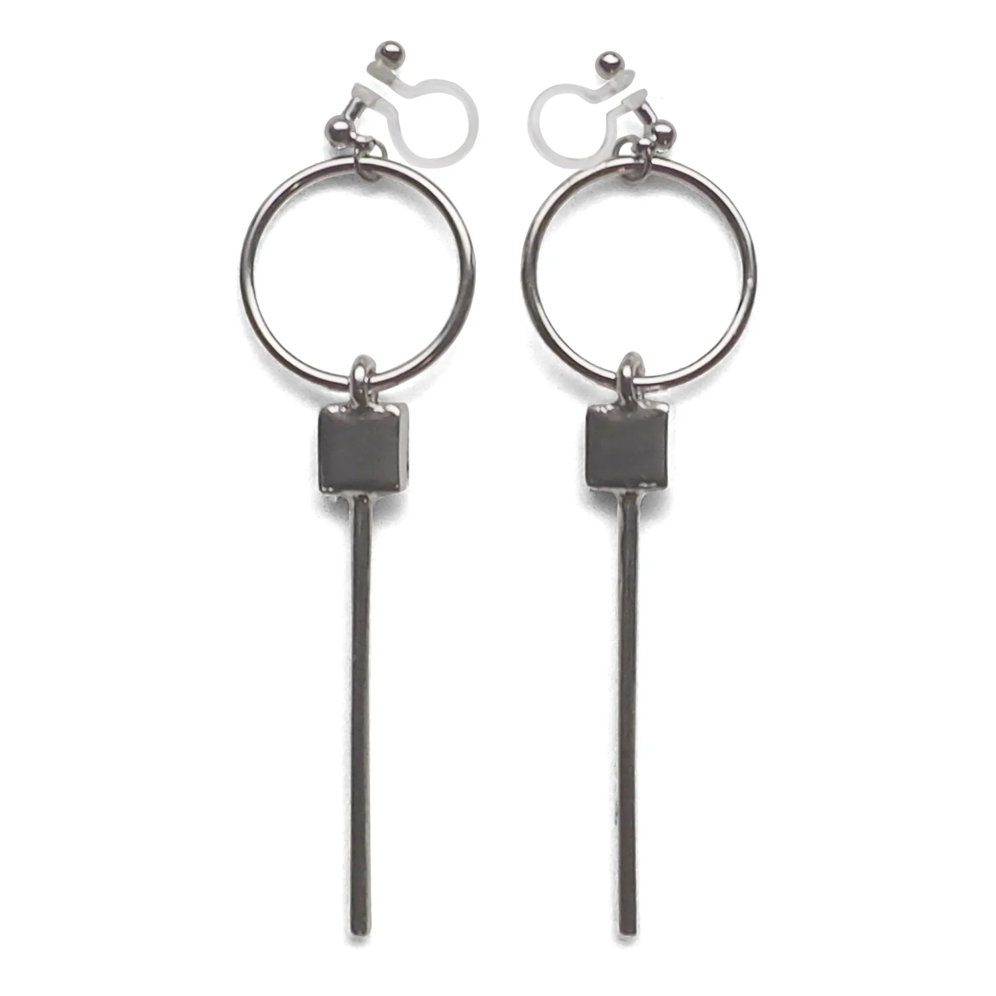 Hoop and Bar Invisible Clip On Earrings ( Silver tone )