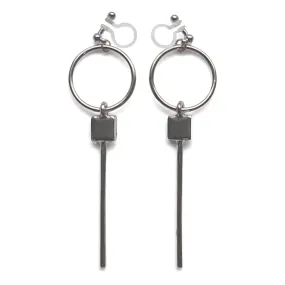Hoop and Bar Invisible Clip On Earrings ( Silver tone )
