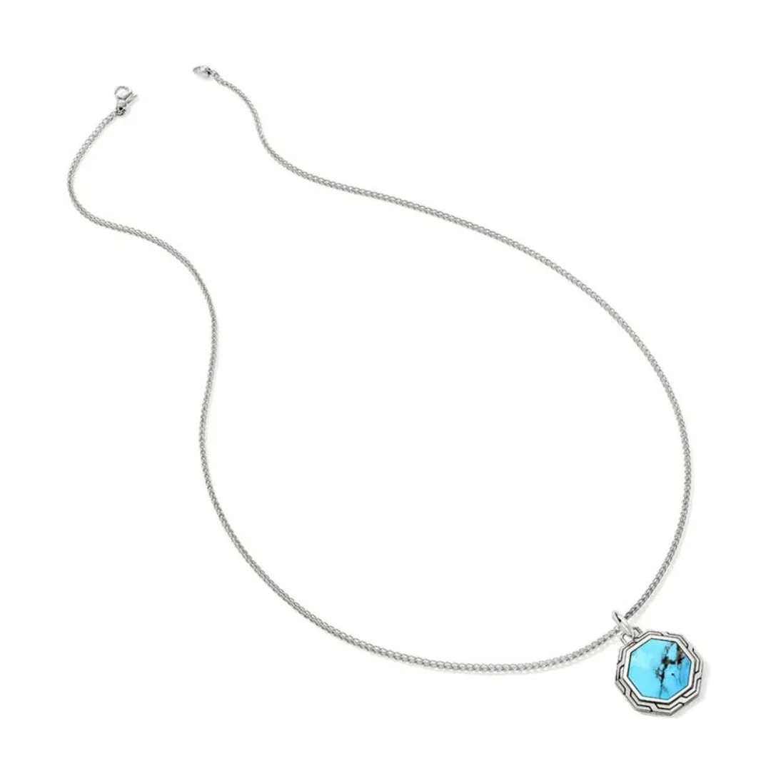 ID Tags Silver Octagon Pendant with Treated Turquoise Necklace by John Hardy