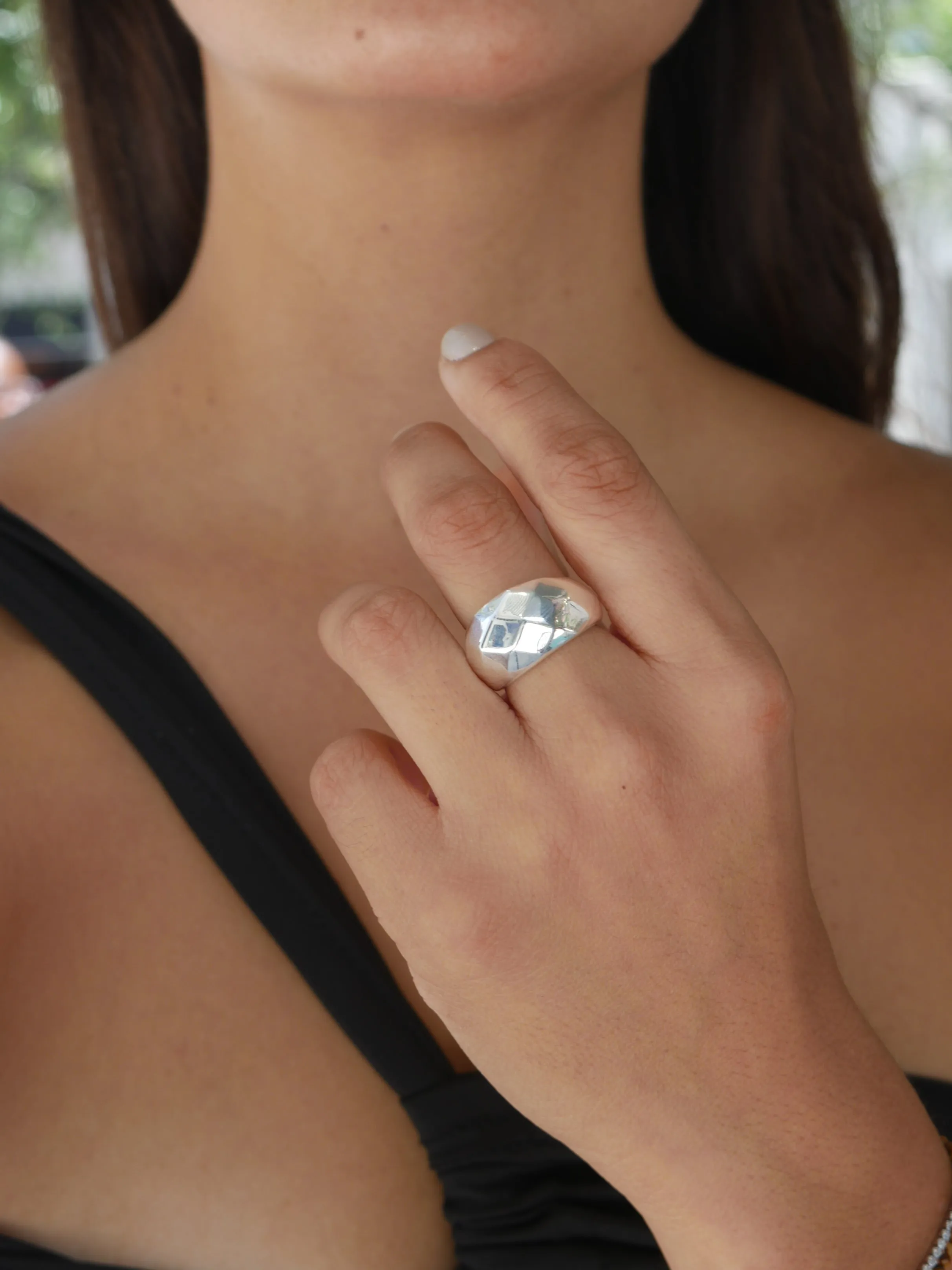 KESLEY Abstract Dome Ring Luxury Real Sterling Silver 925 Tarnish Free Chunky Statement Waterproof Women's Jewelry