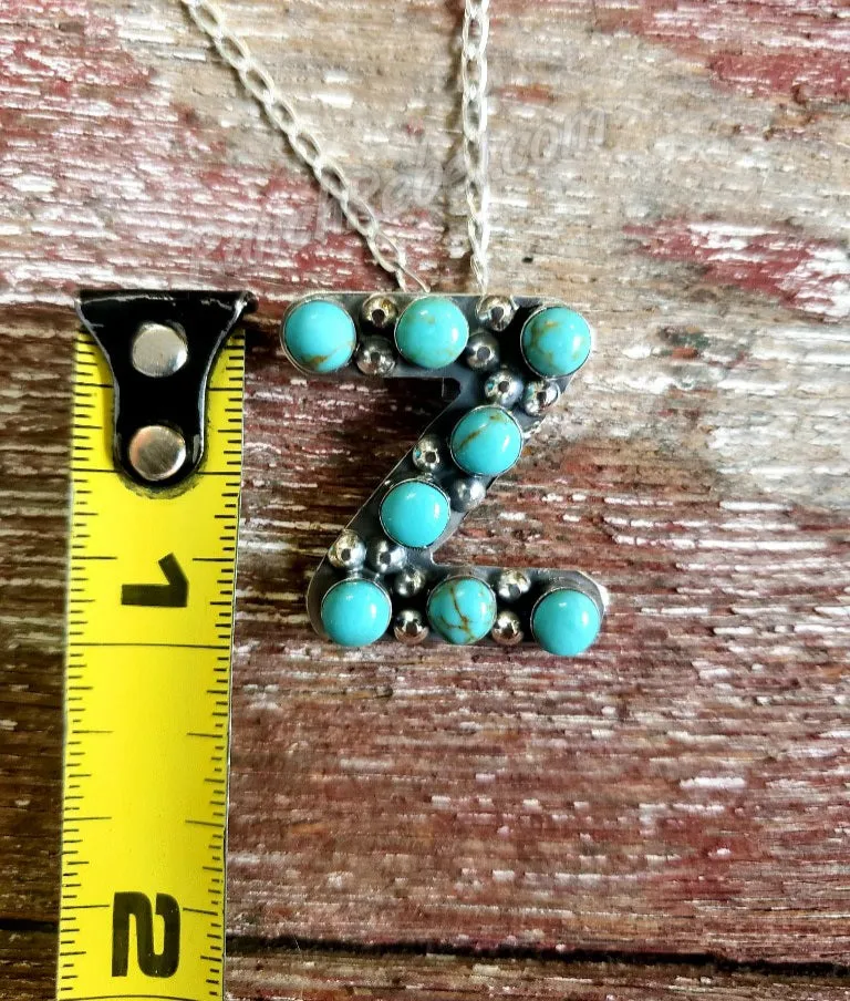 Kingman Turquoise Initial Necklaces #3581