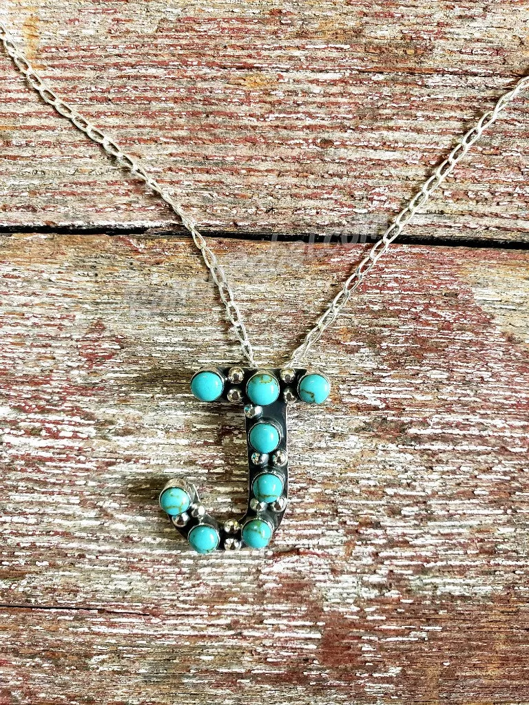Kingman Turquoise Initial Necklaces #3581