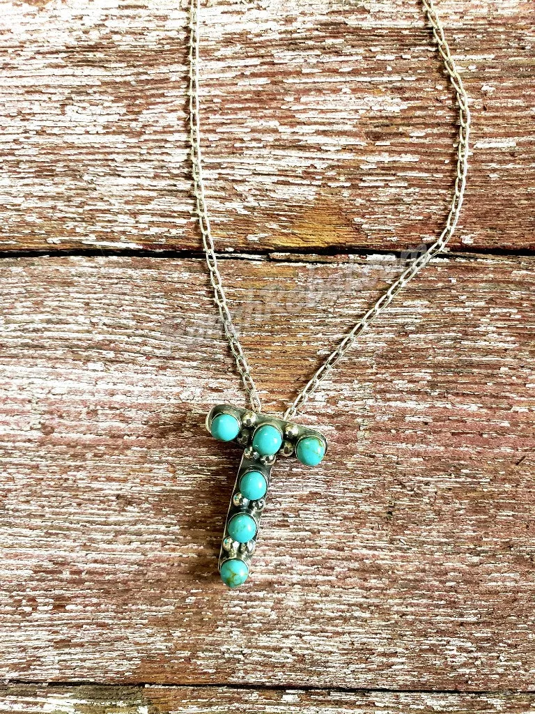Kingman Turquoise Initial Necklaces #3581