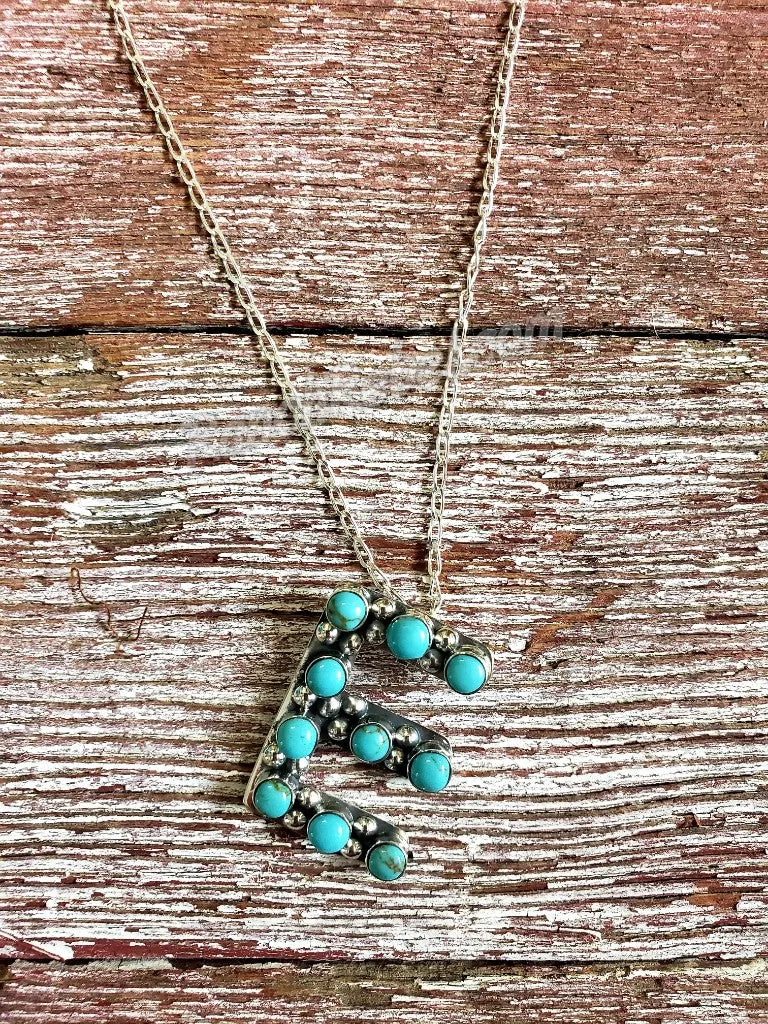 Kingman Turquoise Initial Necklaces #3581