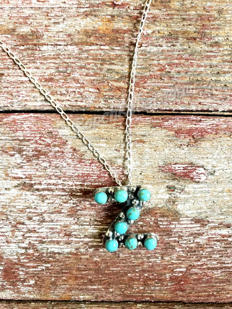 Kingman Turquoise Initial Necklaces #3581