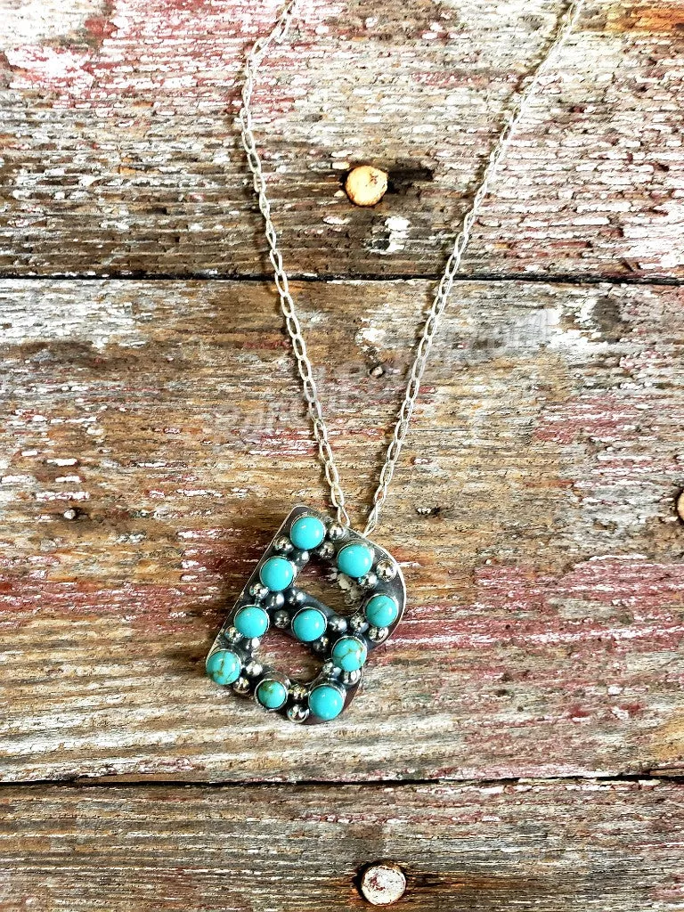 Kingman Turquoise Initial Necklaces #3581