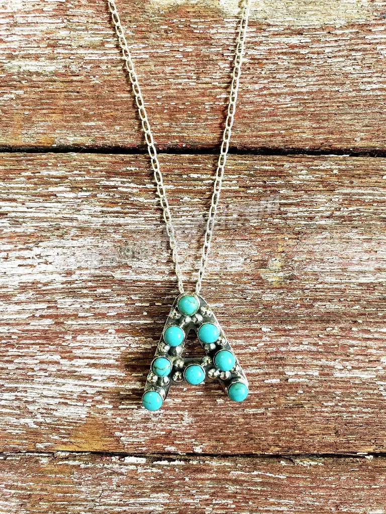 Kingman Turquoise Initial Necklaces #3581