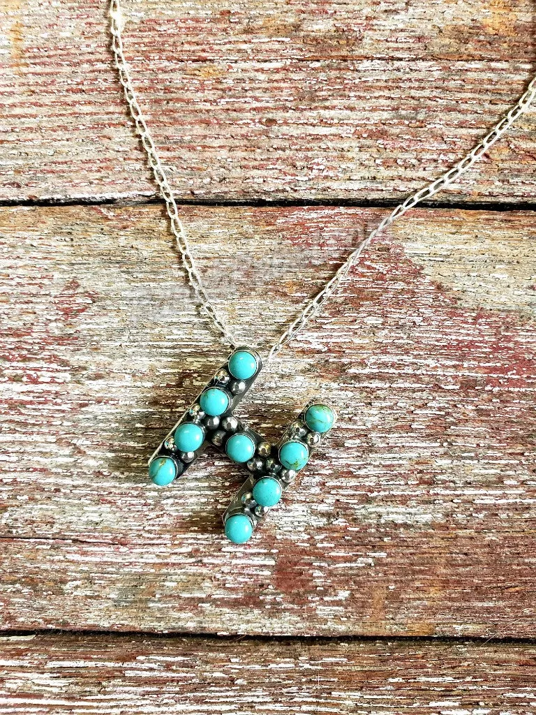 Kingman Turquoise Initial Necklaces #3581