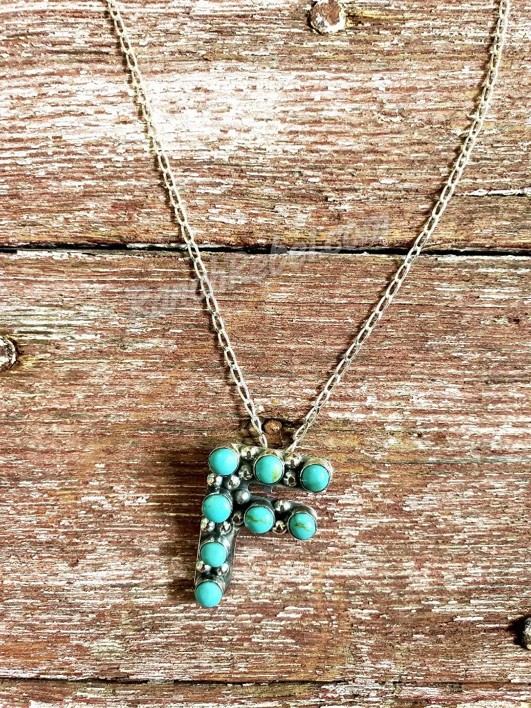 Kingman Turquoise Initial Necklaces #3581