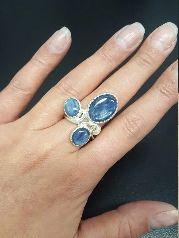 Kyanite Ring - Blue Aquamarine Ring - Large Statement Ring