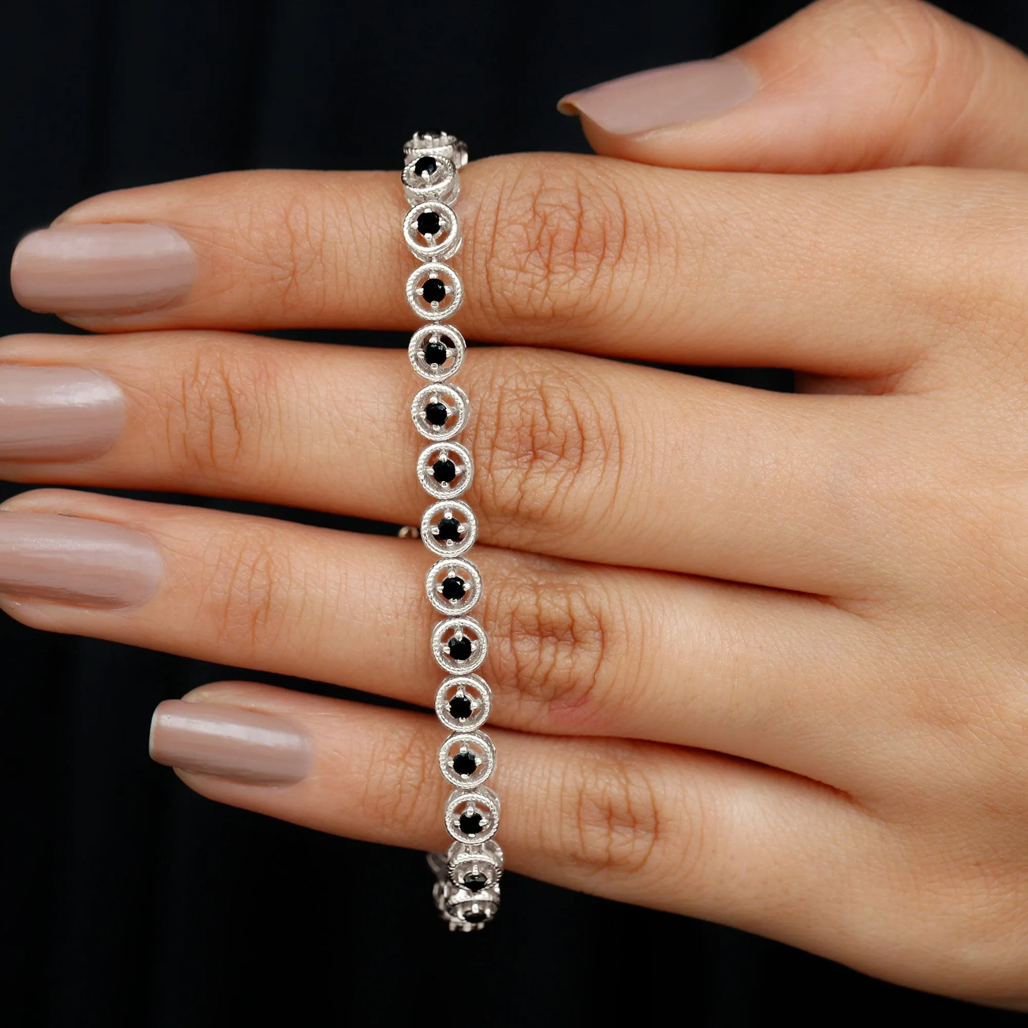 Lab Grown Black Diamond Tennis Bracelet with Rope Frame