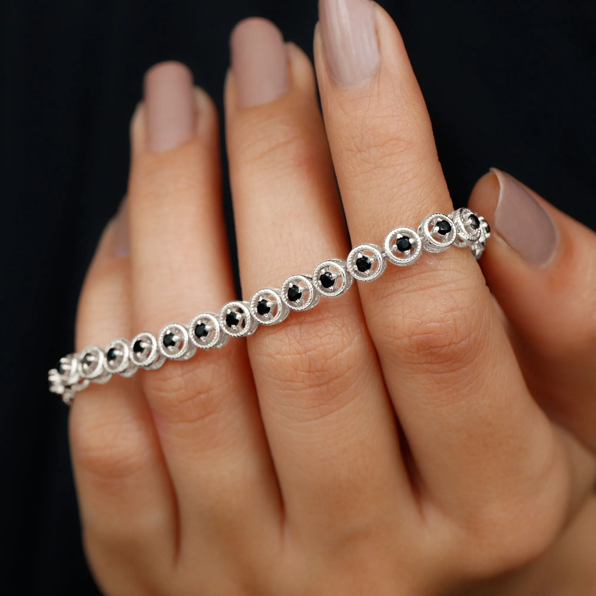 Lab Grown Black Diamond Tennis Bracelet with Rope Frame