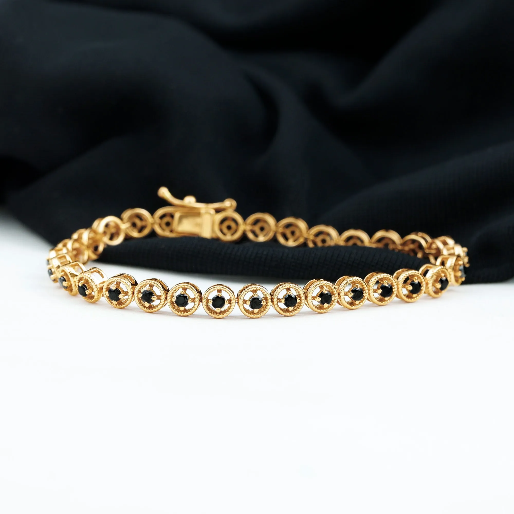 Lab Grown Black Diamond Tennis Bracelet with Rope Frame