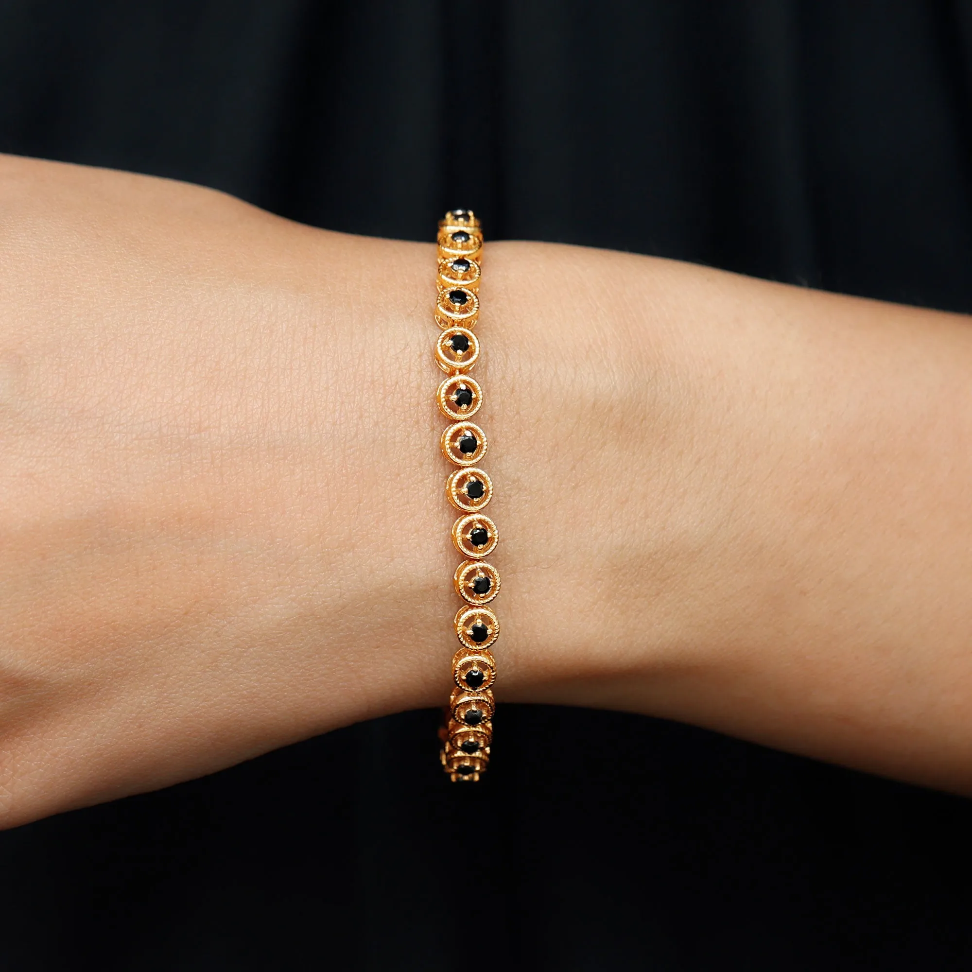 Lab Grown Black Diamond Tennis Bracelet with Rope Frame