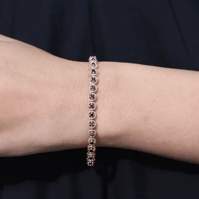 Lab Grown Black Diamond Tennis Bracelet with Rope Frame