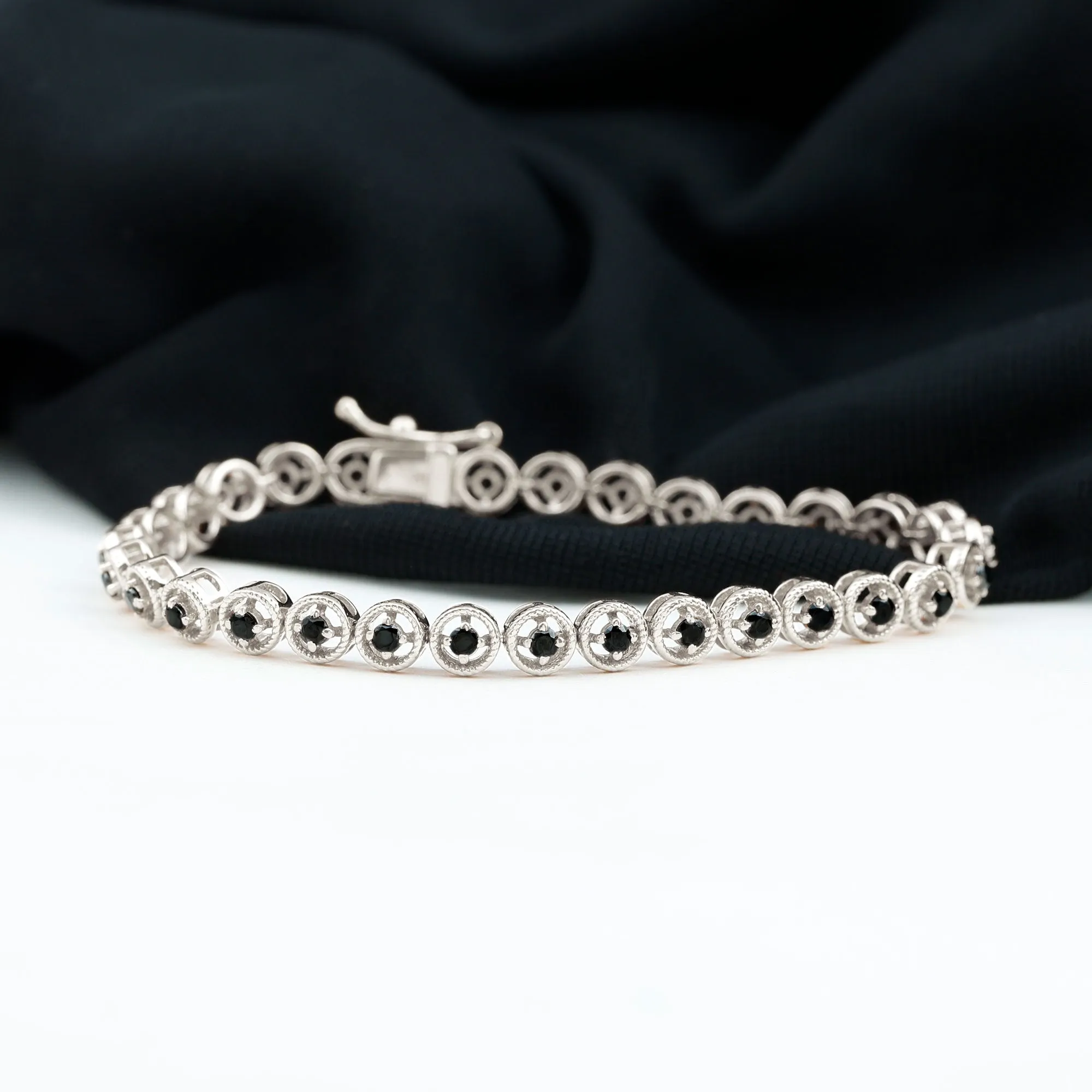 Lab Grown Black Diamond Tennis Bracelet with Rope Frame