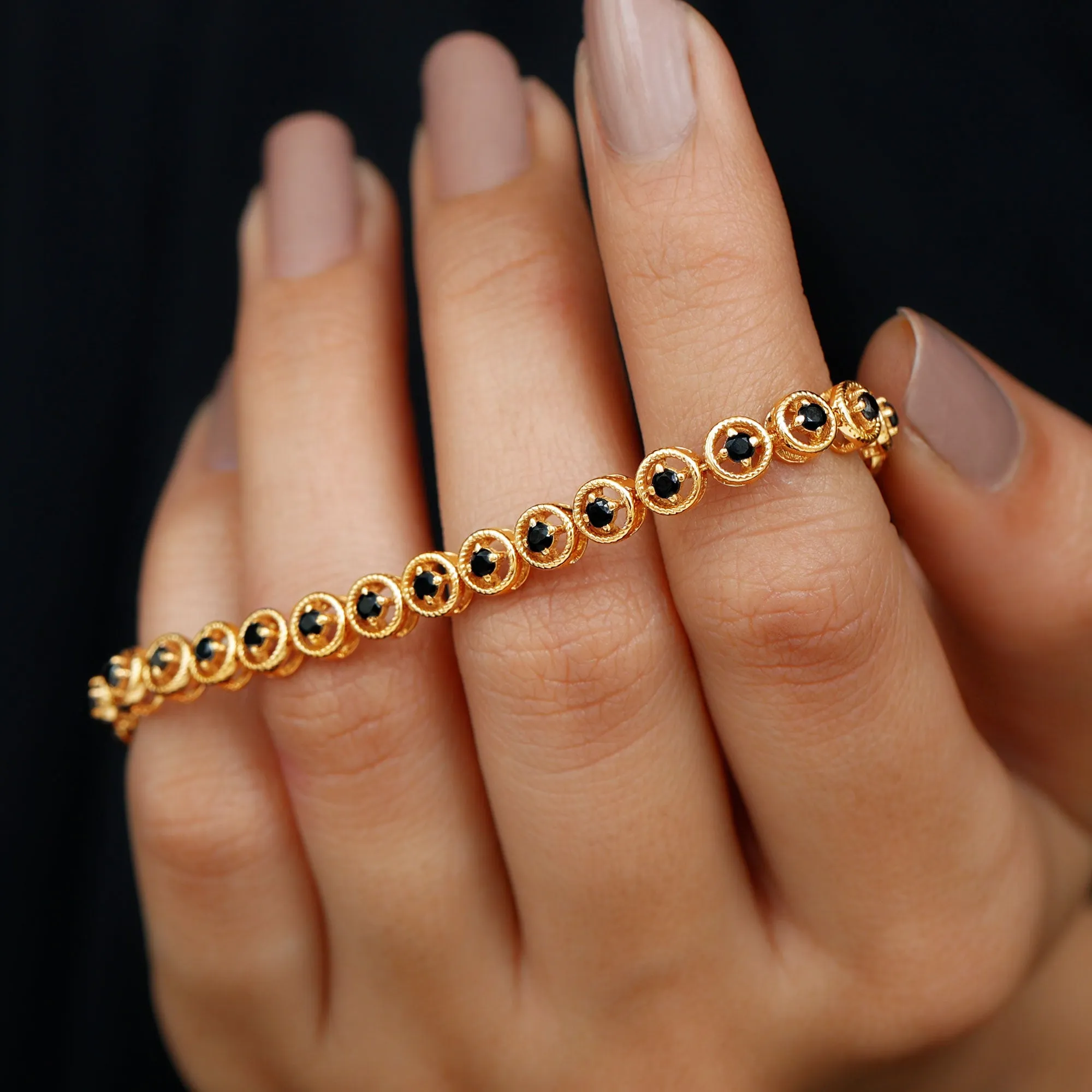 Lab Grown Black Diamond Tennis Bracelet with Rope Frame