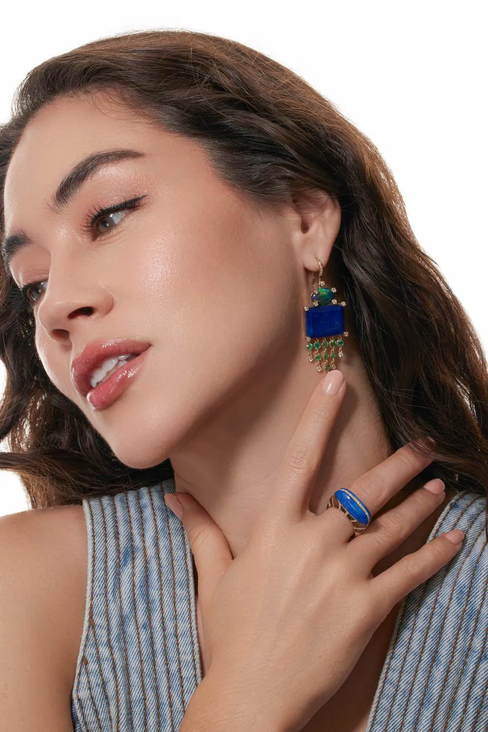Lapis Opal Diamond Earrings