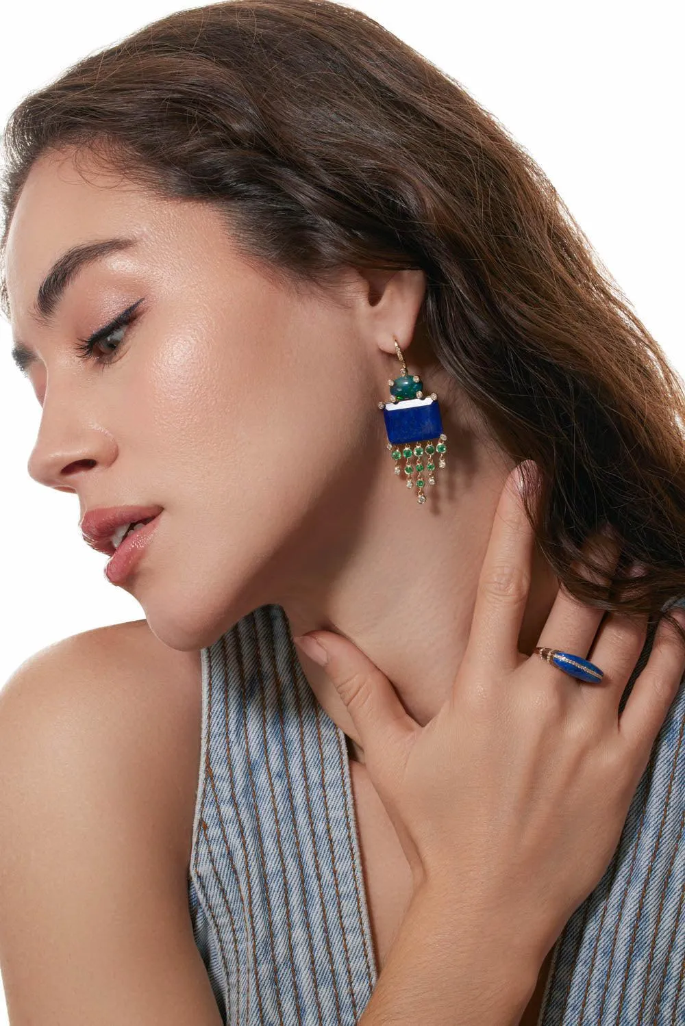 Lapis Opal Diamond Earrings