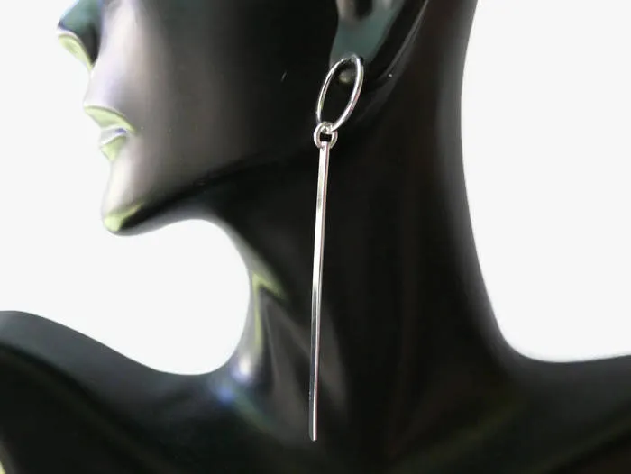 Long dangle earrings, geometric earrings, Industrial bar earring, Sterling silver earrings, silver drop earrings