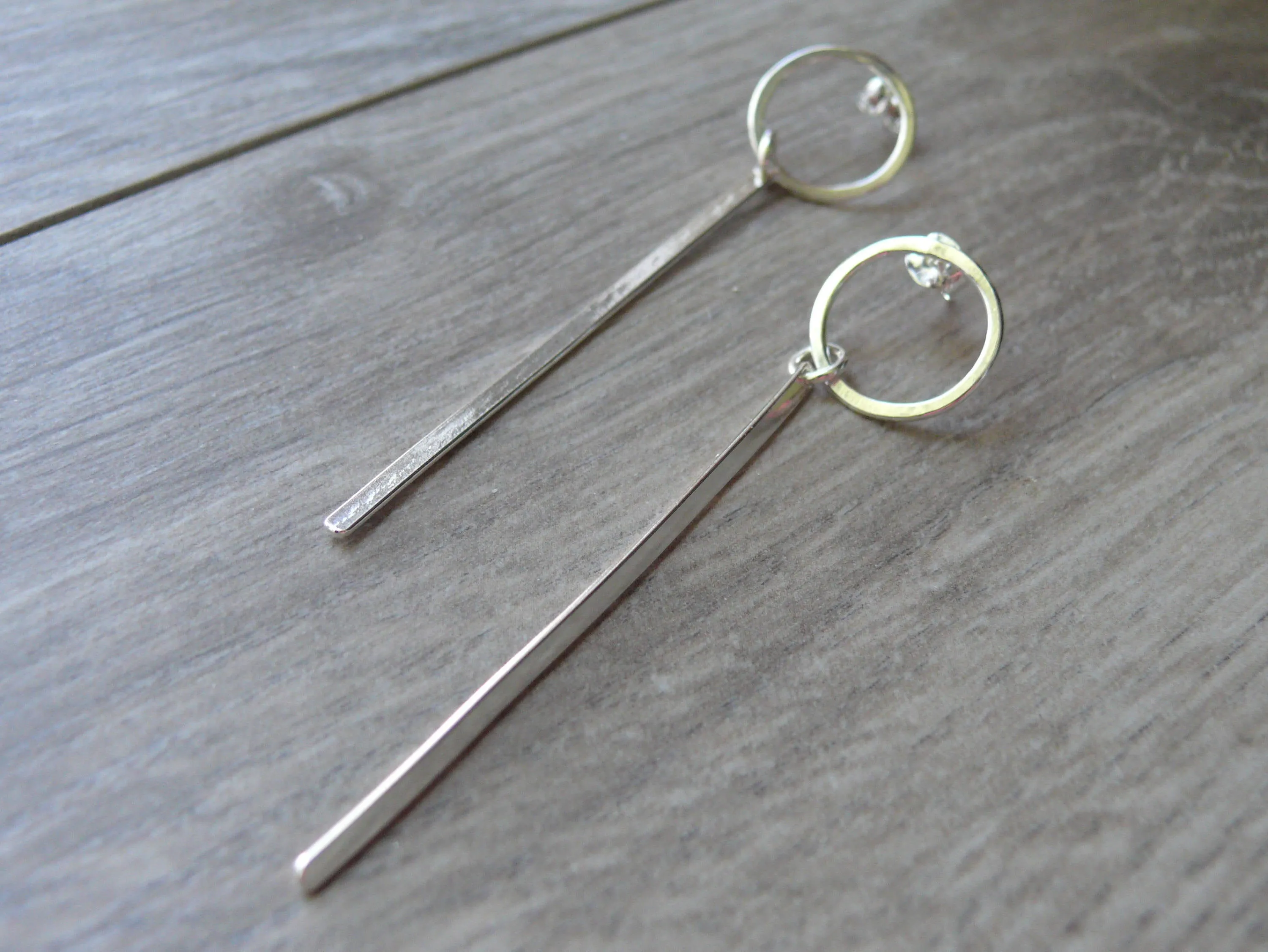 Long dangle earrings, geometric earrings, Industrial bar earring, Sterling silver earrings, silver drop earrings