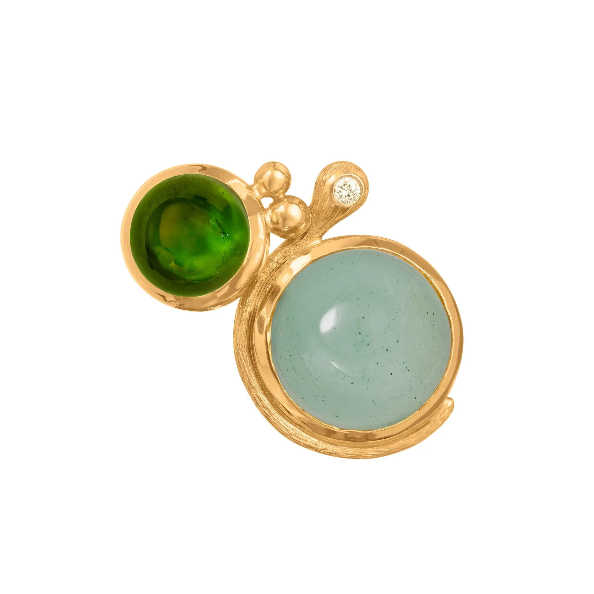 Lotus 18K Gold Studs w. Aquamarine, Tourmaline & Diamond