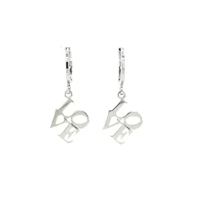 Love word Huggie drop earrings white Gold filled