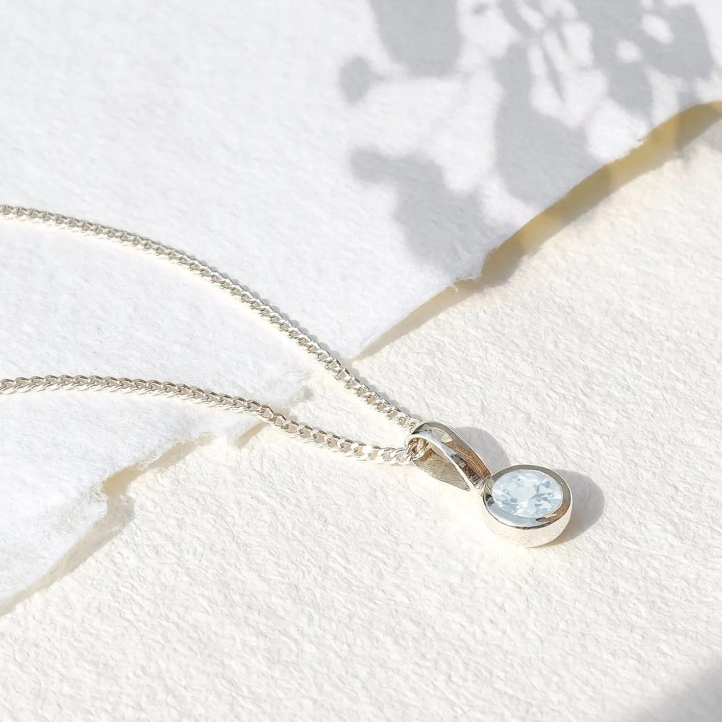 March Birthstone Charm Necklace - Aquamarine
