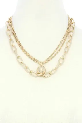 Metal Ball Oval Link Layered Necklace