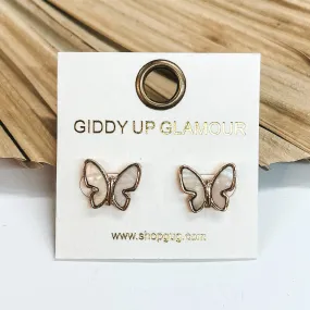 Mother of Pearl Gold Butterfly Stud Earrings