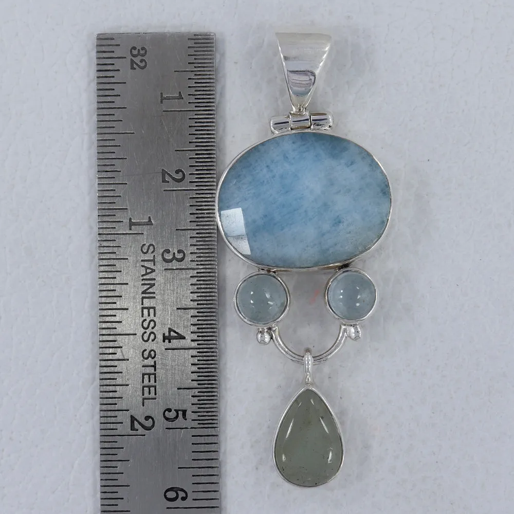 Natural Aquamarine Silver Pendant