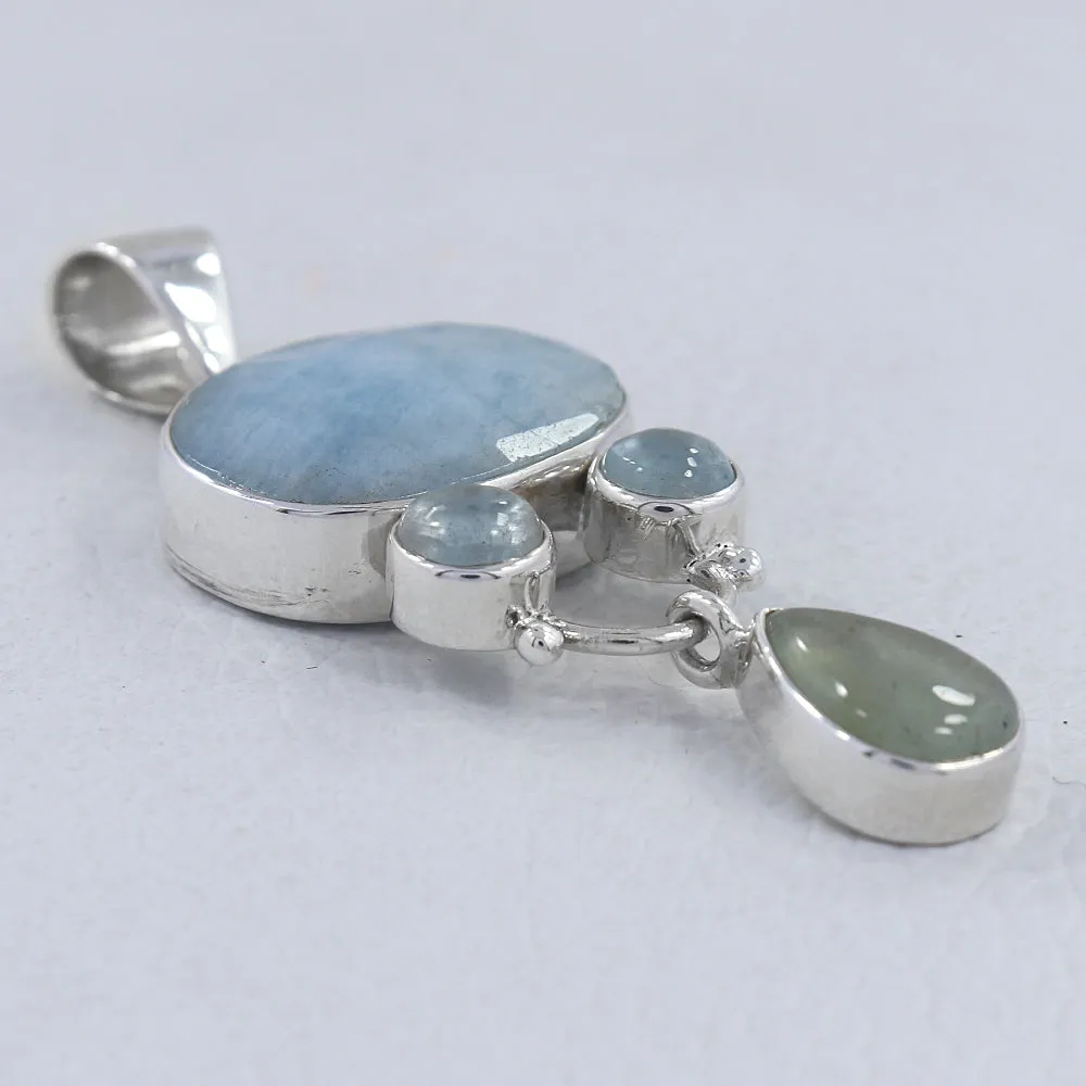 Natural Aquamarine Silver Pendant