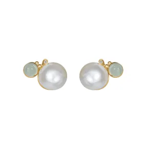 Ole Lynggaard Boho Earrings in gold with pearl, aquamarine and diamonds