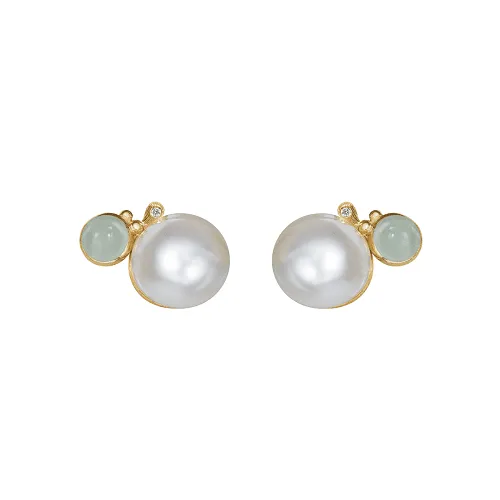 Ole Lynggaard Boho Earrings in gold with pearl, aquamarine and diamonds