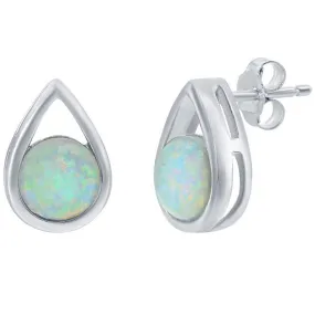 Opalata Women's Earrings - Sterling Silver Pearshaped with Round Opal Stud | D-8167