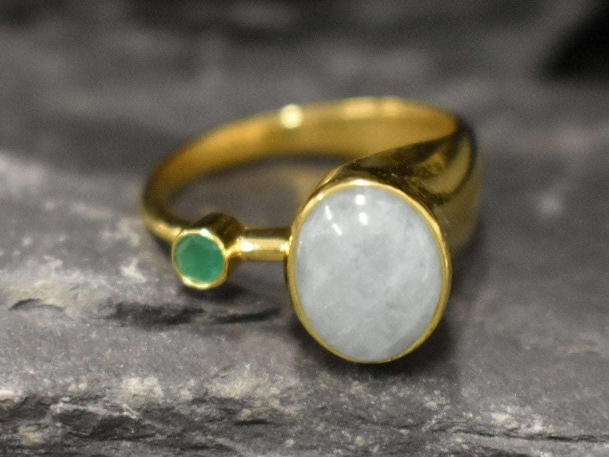 Oval Aquamarine Gold Ring, Natural Aquamarine Ring, Blue Gemstone Ring