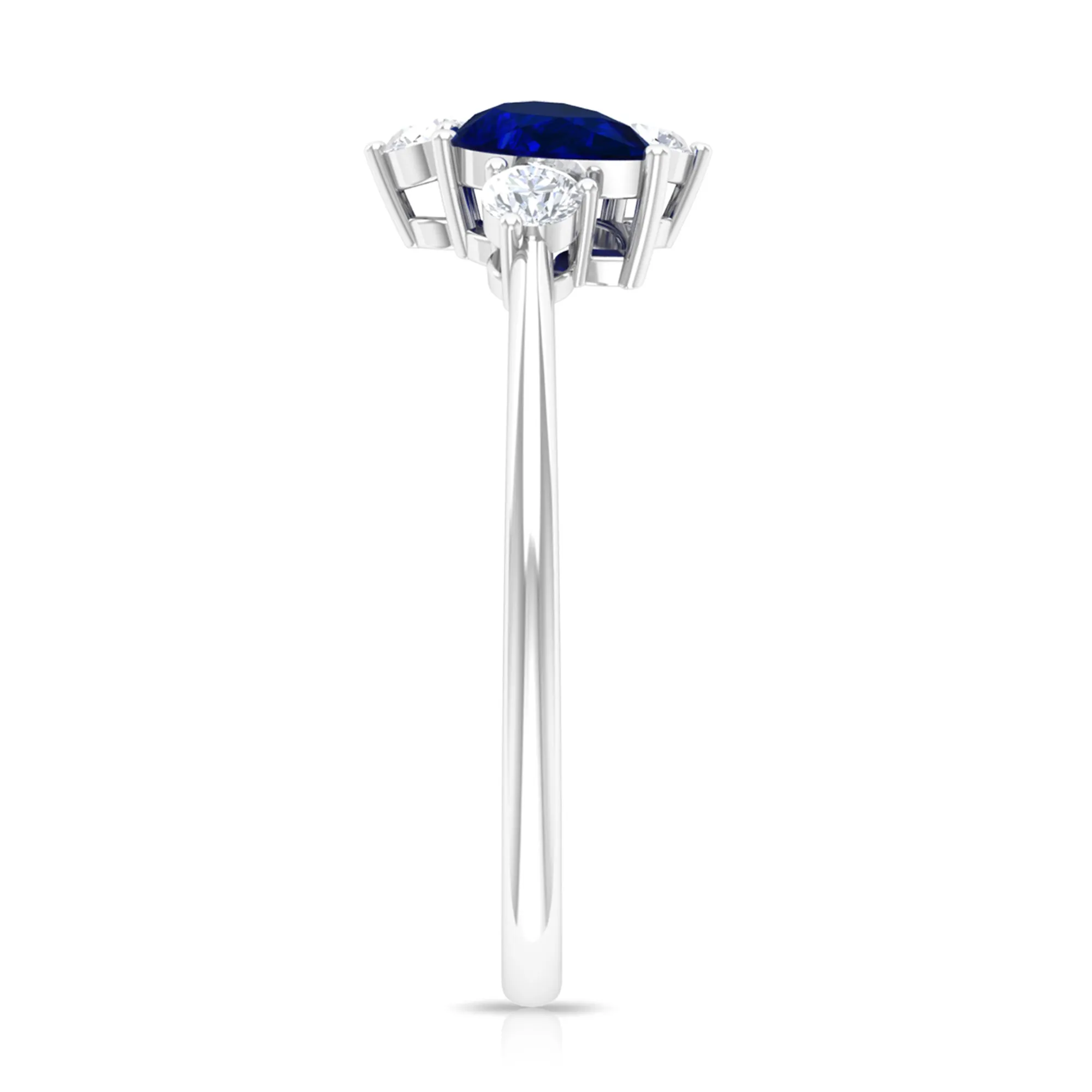 Pear Shape Blue Sapphire and Diamond Cluster Promise Ring