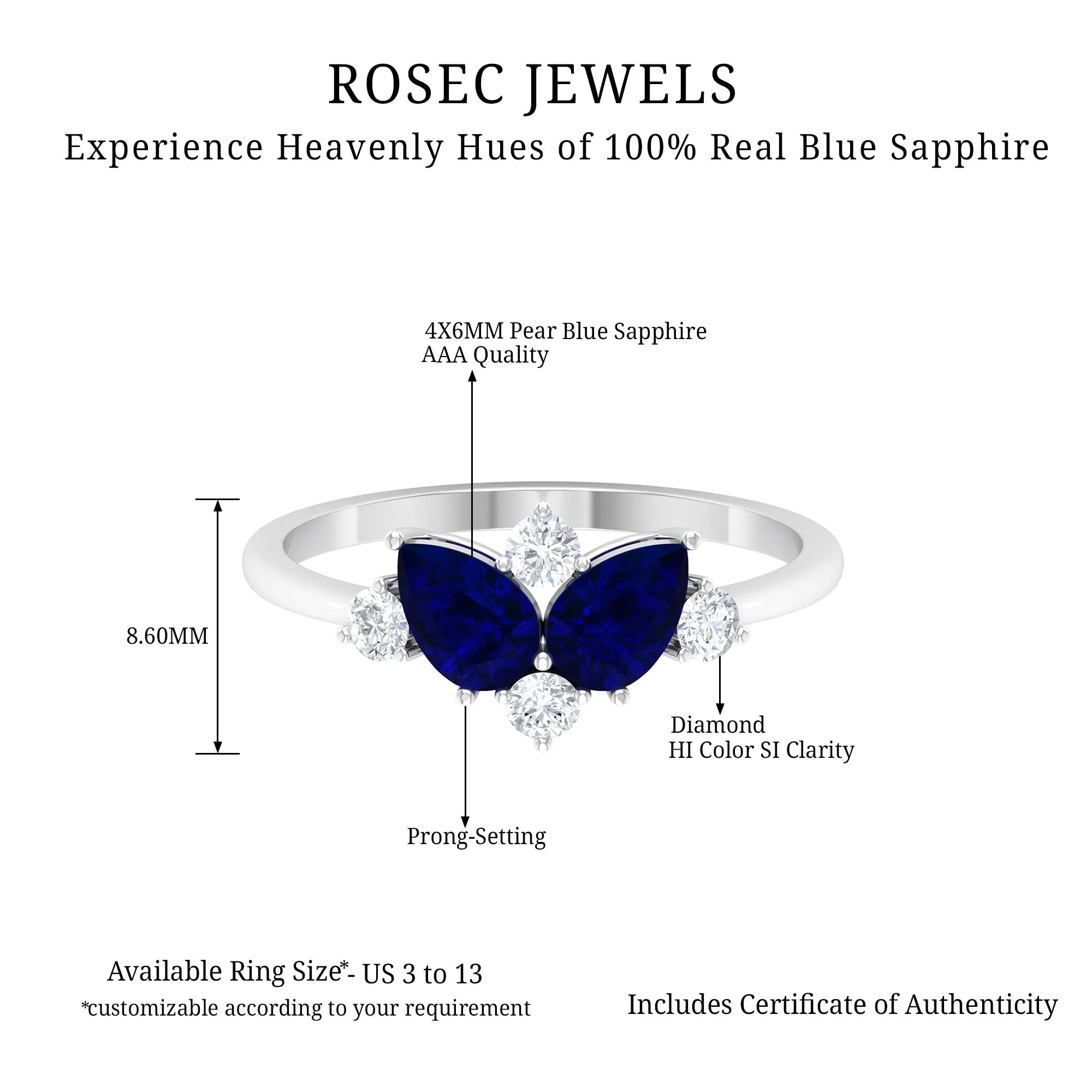 Pear Shape Blue Sapphire and Diamond Cluster Promise Ring
