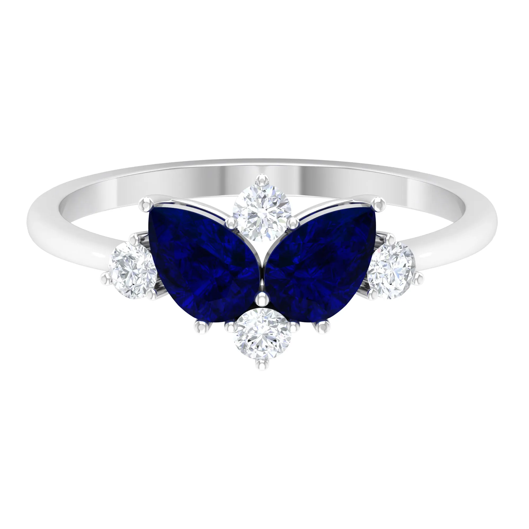 Pear Shape Blue Sapphire and Diamond Cluster Promise Ring